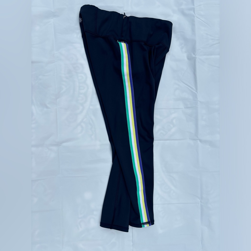 Athleta Women’s Size XS Extra Small Workout Leggings Blue Striped Cropped Pants